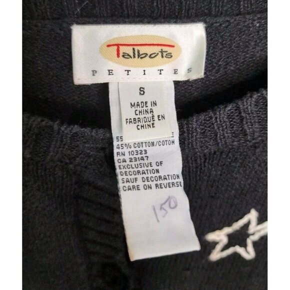 Talbots Ugly Christmas Sweater Cardigan Black Santa Applique Petite Small Ramie - Picture 3 of 8